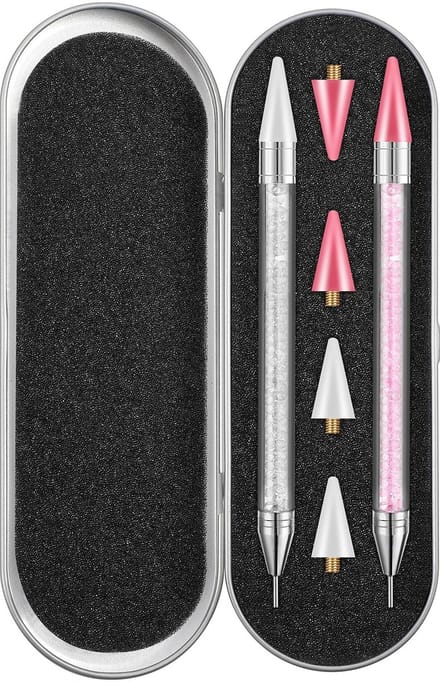 Dailygoods- Dotting Tools 2 Stuks - Strass Picker - Puntering Gereedschap - DIY Nagelontwerp - Roze/Wit - 14,5 cm Lang - Nail Art Tools
