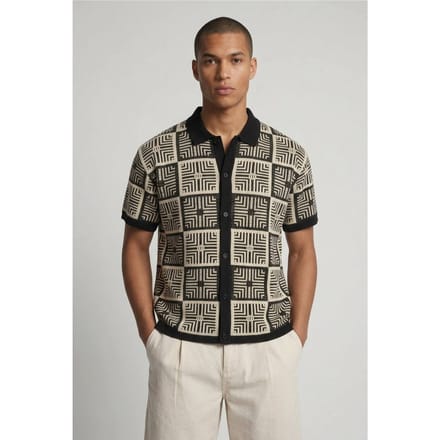 Ontspannen Gehaakte Tapijt Gebreid Overhemd | Black | Size XS