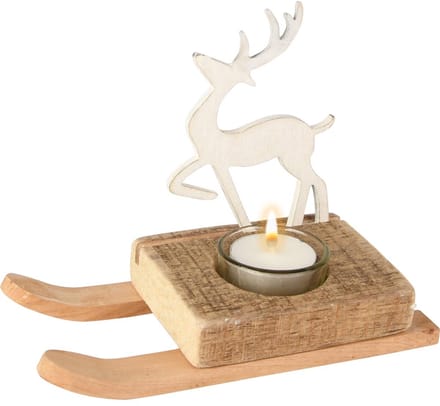Dekoratief | Theelichthouder slee m/hert, wit/naturel, hout, 18x8x13cm | A255607