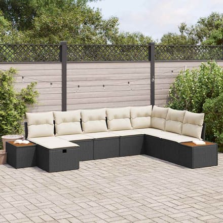 vidaXL - Tuinbank - Set - met - kussen - met - opslag - Zwart - poly - rattan