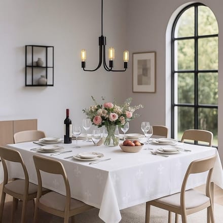 Damasten Tafelkleed Franse Lelie Wit 150x280 cm - Jacquard Hotelkwaliteit