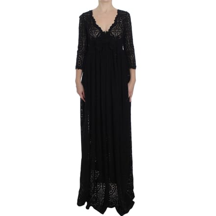 Kant Maxi Jurk Zwart 34 Mouwen