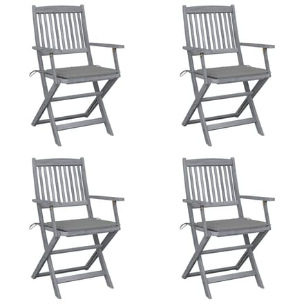 vidaXL - Set - van - 4 - klapstoelen - met - kussens, - gemaakt - van - massief - acaciahout.