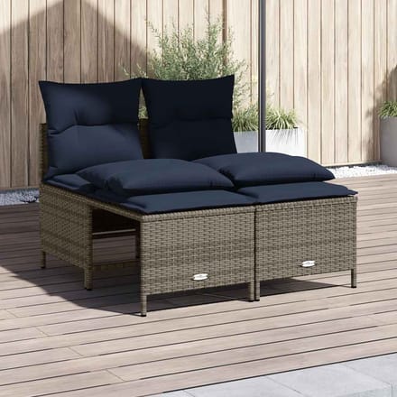 vidaXL - 4-delige - tuinbankset - met - kussens, - grijs - polyrotan