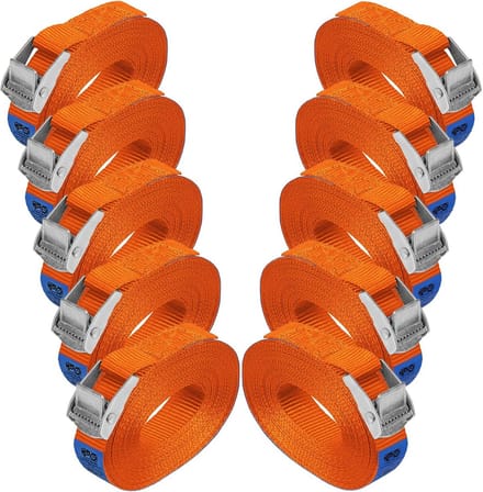 Set van 10 Spanbanden met Klemsluiting - 250 kg Belasting - 2,5 cm x 6 m - Conform DIN EN 12195-2
