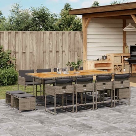 vidaXL - 13-delige - Tuinset - met - kussens - poly - rattan - grijs