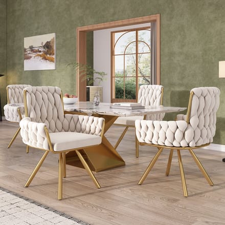REDOM Eetkamerstoel Set Van 4 - Draaibaar Met Armleuningen - Modern - Fluweel - Beige
