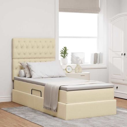 vidaXL - Opslag - bed - met - matras - met - hoofdeinde - Crème - 100 - x - 200 - cm - Stof