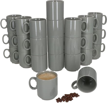 Set van 24 EVENT stapelbare koffiemokken GRIJS porselein 250 ml