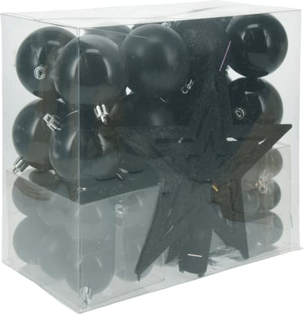 Christmas Decorations kerstballen set 3,4,6 cm met piek -54dlg - zwart