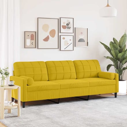 vidaXL - 3-zitsbank - met - sierkussens - 210 - cm - fluweel - geel