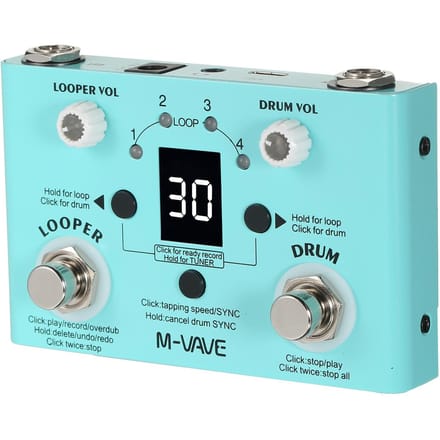 M-VAVE LOST TEMPO Pédale D'effet Tambour & Looper Effecteur Mini 2-en-1 Looper & Drum Machine Double With speed adjustment bleu clair