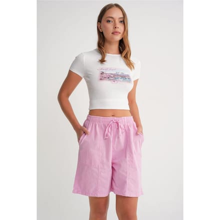 Hoge taille katoenen mini shorts met trekkoord