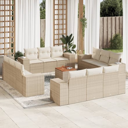 vidaXL - 13-delige - Loungeset - met - kussens - poly - rattan - beige