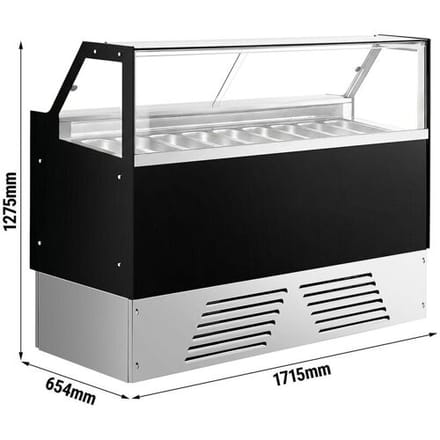 GGM Gastro Eistheke EMMA - 1710mm - Umluft - für 9x 5 Liter oder 6x 7 Liter Eisbehälter - Schwarz