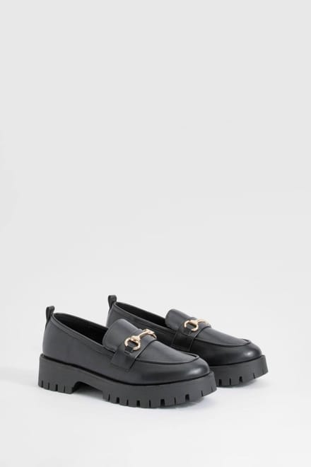 boohoo Dames Brede pasvorm chunky T-Bar loafers | Zwart | Maat: 36