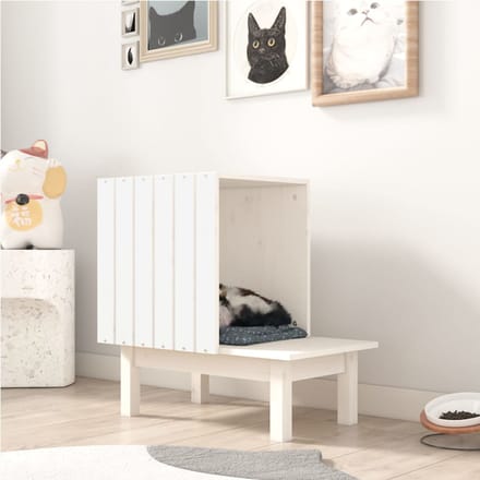 vidaXL - Kattenhuis - 60x36x60 - cm - massief - grenenhout - wit