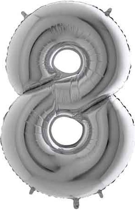 Folieballon - Cijfer 8 - Zilver - Grabo balloon - 35cm