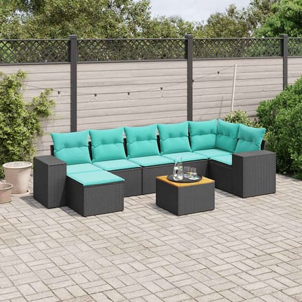 vidaXL - 8-delige - tuinbankset - met - kussens, - zwart - polyrotan