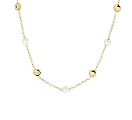 YO&NO - Ketting -  Goud - Anker - Parel - 1,1 mm - 42 /45 cm - Sieraden vrouw - 585 goud