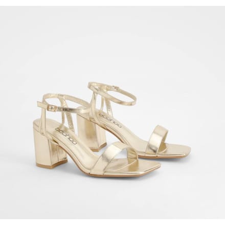 boohoo Dames Square Toe Block Heel Two Part Heels | Goud | Maat: 38