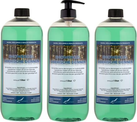 Douchegel Siberische Dennen 1 liter - set van 3 stuks - met gratis pomp - Showergel