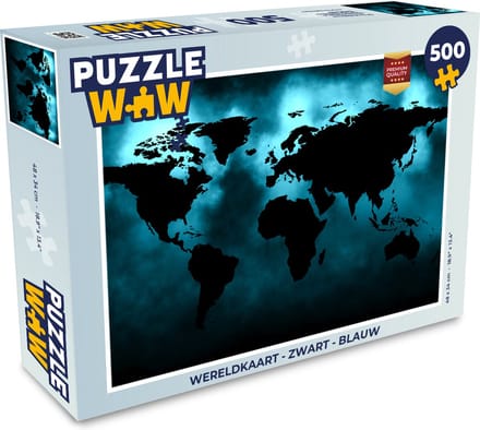 Puzzel Wereldkaart - Zwart - Blauw - Legpuzzel - Puzzel 500 stukjes