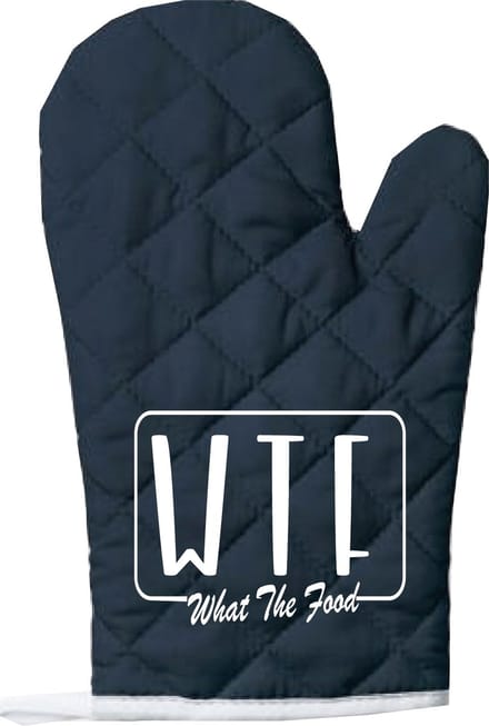 EIZOOK Functionele Ovenwant- Navy Blauw met Witte Opdruk WTF What The Food