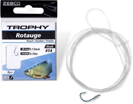 Zebco Trophy Roach Hook-to-Nylon 70cm (8 pcs) Hook Blue - Maat : 12