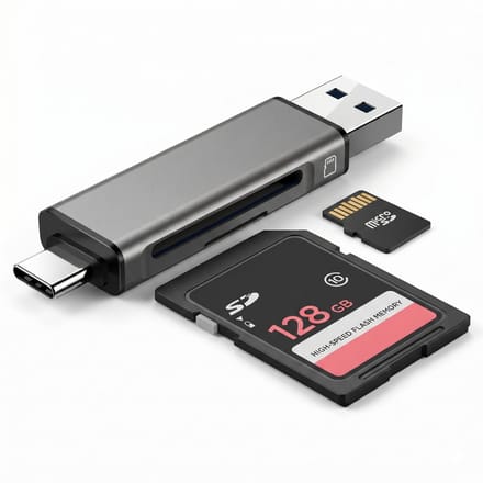 2-in-1 SD & Micro-SD Kaartlezer - USB & USB-C OTG Adapter - Aluminium - Geschikt voor Smartphone, Tablet & Laptop - Universele Memory Card Reader