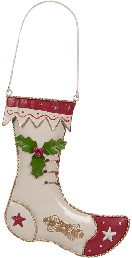 Clayre & Eef Kerstdecoratie Beeld Kerstsok 23x2x28 cm Beige Metaal
