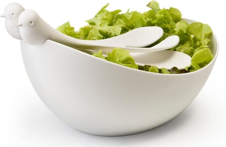 Qualy - Slabak Met Vogeltjes Bestek - Sparrow Salad Bowl & cutlery - Wit