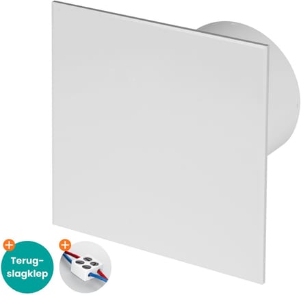 Silent badkamerventilator 100 mm – Met terugslagklep – 75 m³/h – Mat wit vlak front