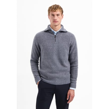 No Excess Pullover Wing Collar Half Zip Soft Woolblend Washed Blue Größe: L | Pullover Outlet | Herren | Blau