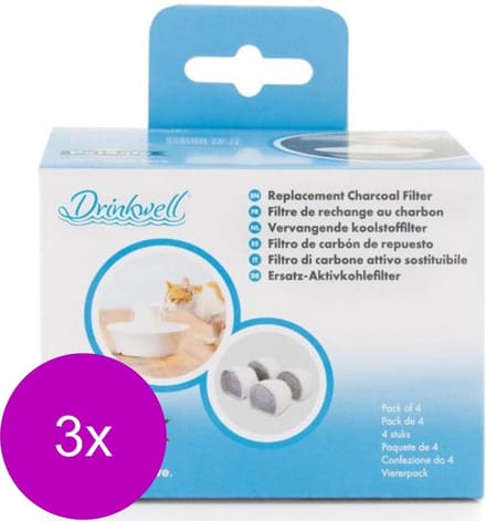 Petsafe Drinkwell Vervangende Koolfilter - Kattendrinkbak - 3 x 10x7.5x6.5 cm Grijs 4 stuks