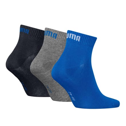 Puma Unisex Quarter Plain (3-pack) - unisex hoge enkelsokken - blauw - kobalt - grijs melange