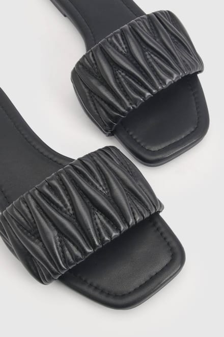 boohoo Dames Slippers Met Vierkante Neus, Gevoerd En Getextureerd | Black | Maat: 3