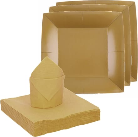 Santex feest/verjaardag servies set - 10x gebaksbordjes/25x servetten - goud - karton
