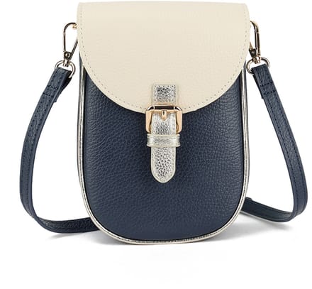 Giuliano lederen schoudertas Melody - Made in Italy - Donker blauw beige