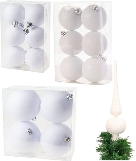Cosy & Trendy Kerstversiering set glitter wit - 6 - 8 - 10 cm - 51x stuks - onbreekbaar kunststof
