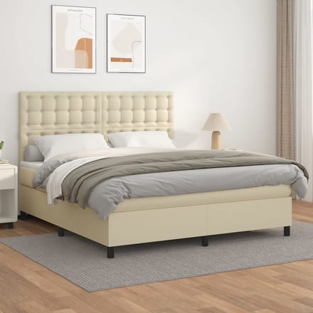 vidaXL - Boxspring - met - matras - kunstleer - crèmekleurig - 180x200 - cm