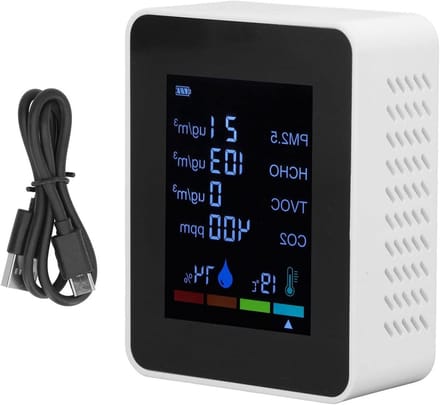 Luchtkwaliteitsmonitor - CO2-meter - Binnenmilieu Bewaken - 6-in-1 Detector - 9x7x3.4cm - Wit