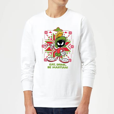 Looney Tunes Eat Drink Be Martian Christmas Jumper - White - M
