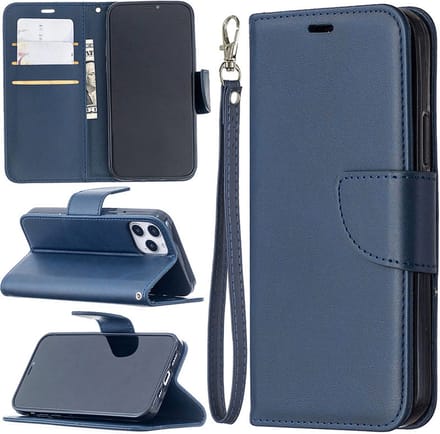 MobyDefend Hoesje - Geschikt voor iPhone 12 / iPhone 12 Pro - Wallet Book Case Met Koord - Blauw