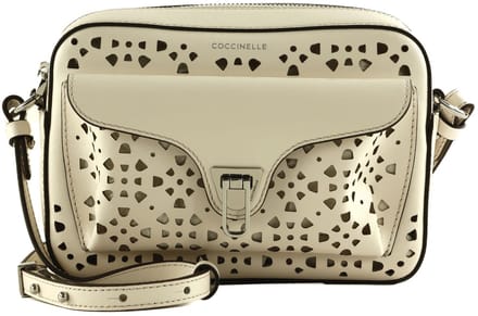COCCINELLE Leren Schoudertas Beat Cow Perforation Handbag Blanco Crème
