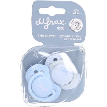 Difrax LOVI Fopspeen Dynamisch - Classy - Newborn - Lichtblauw & Glow in the Dark - 2 Stuks