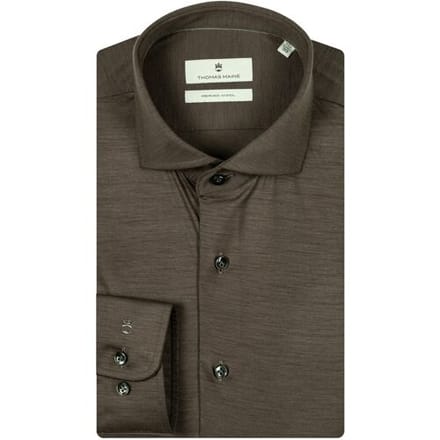Thomas Maine Overhemd Roma Modern Kent Jersey Merino Taupe / male