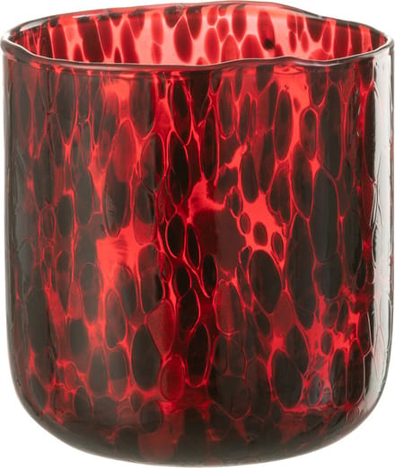 J-Line windlicht Gevlekt - glas - rood/zwart - medium
