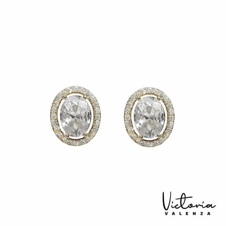 Victoria Valenza oorknoppen - Cologne - Messing Witte Steen - Goudkleurig