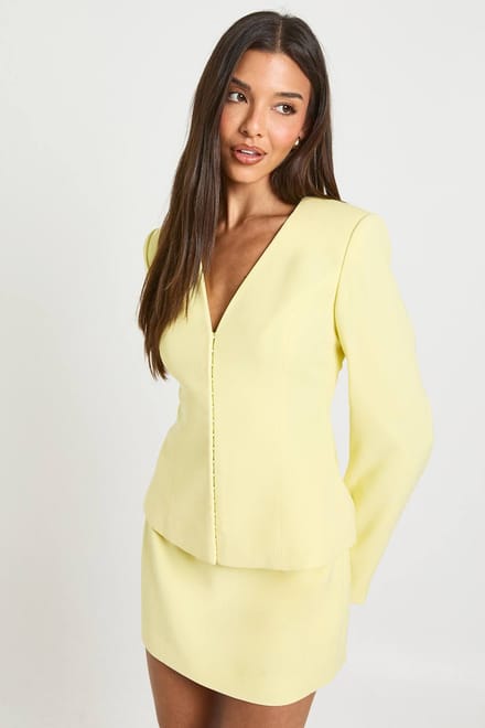 boohoo Dames Getailleerde Blazer Met Gecinchte Taille | Lemon | Maat: 14